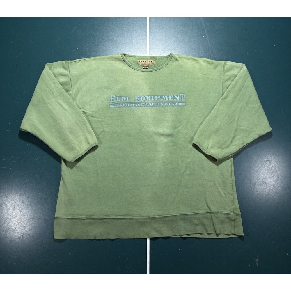 Vintage BUM Equipment Crewneck Sweatshirt Men's XL Oversized Faded Green 90s
